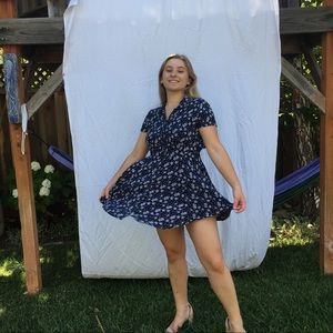 Navy blue floral printed dress